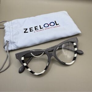 Zeelool Gray & Black-White Striped Cat Eye Glasses, No prescription